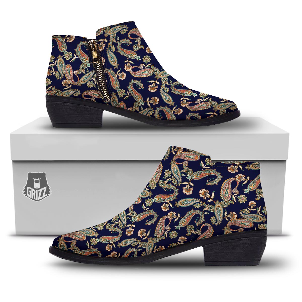 Paisley Retro Print Pattern Ankle Boots-grizzshop
