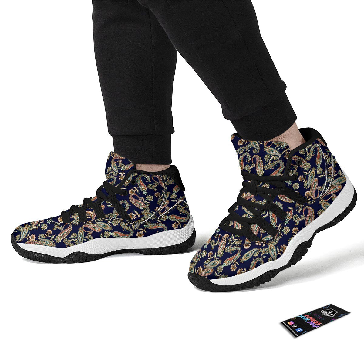 Paisley Retro Print Pattern Black Bball Shoes-grizzshop