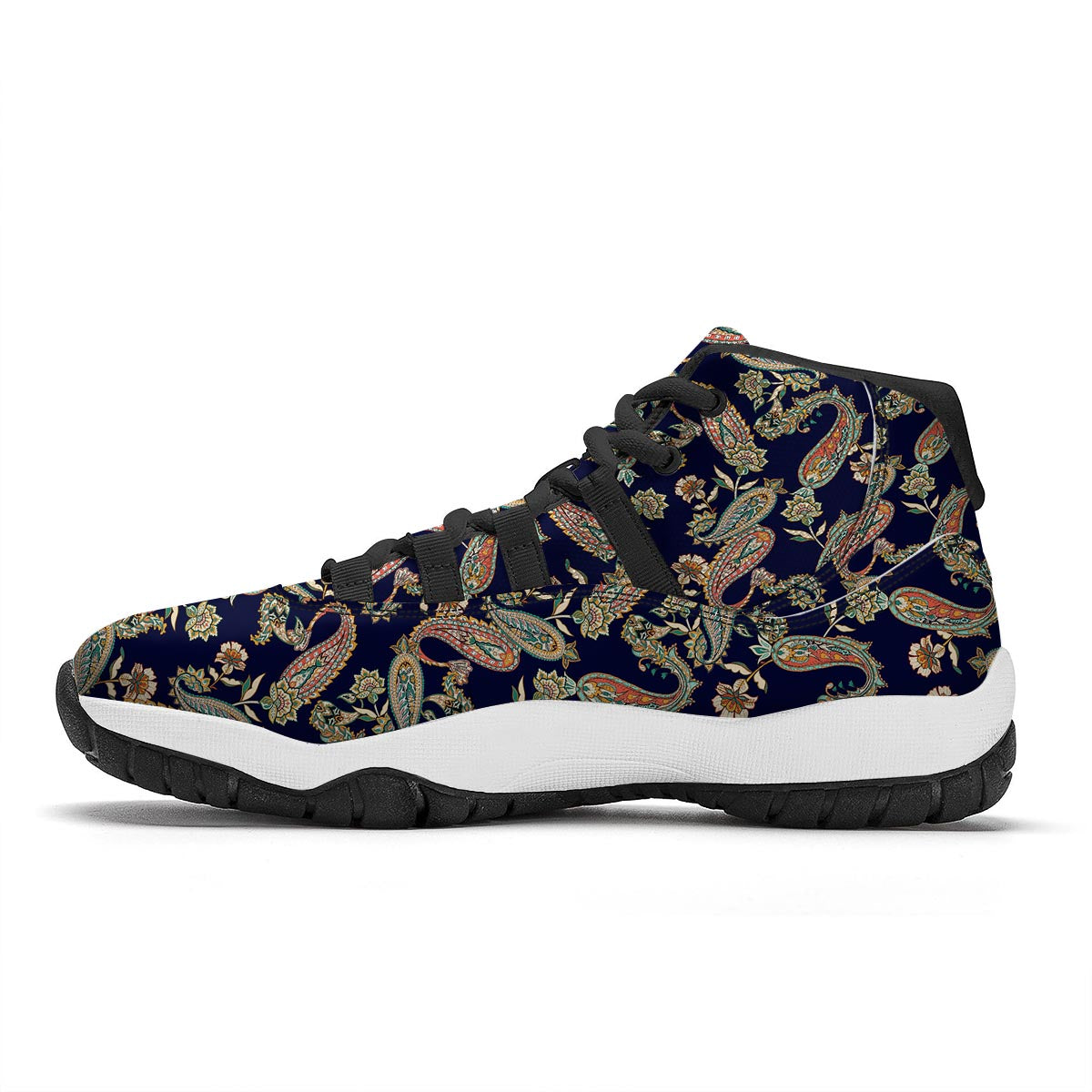 Paisley Retro Print Pattern Black Bball Shoes-grizzshop