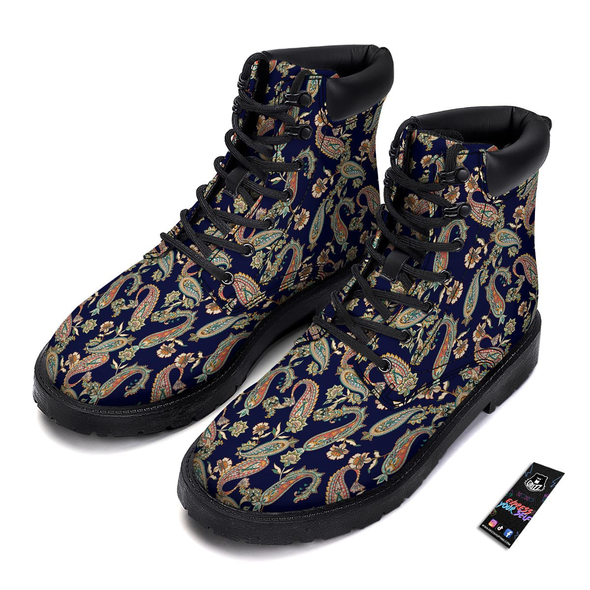 Paisley Retro Print Pattern Boots-grizzshop