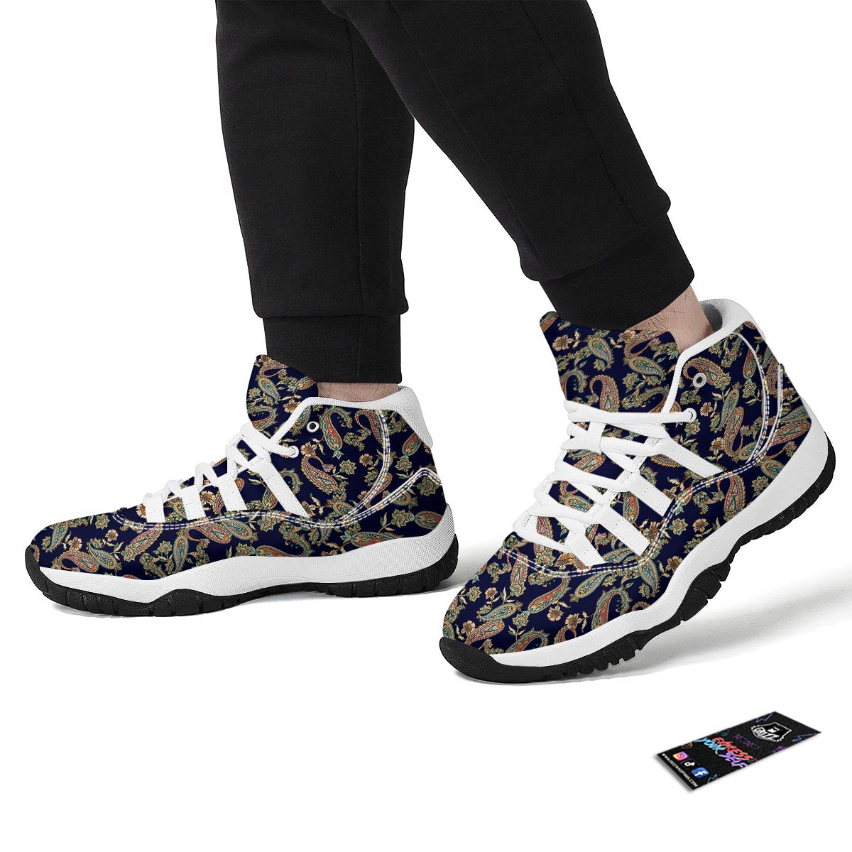 Paisley Retro Print Pattern White Bball Shoes-grizzshop