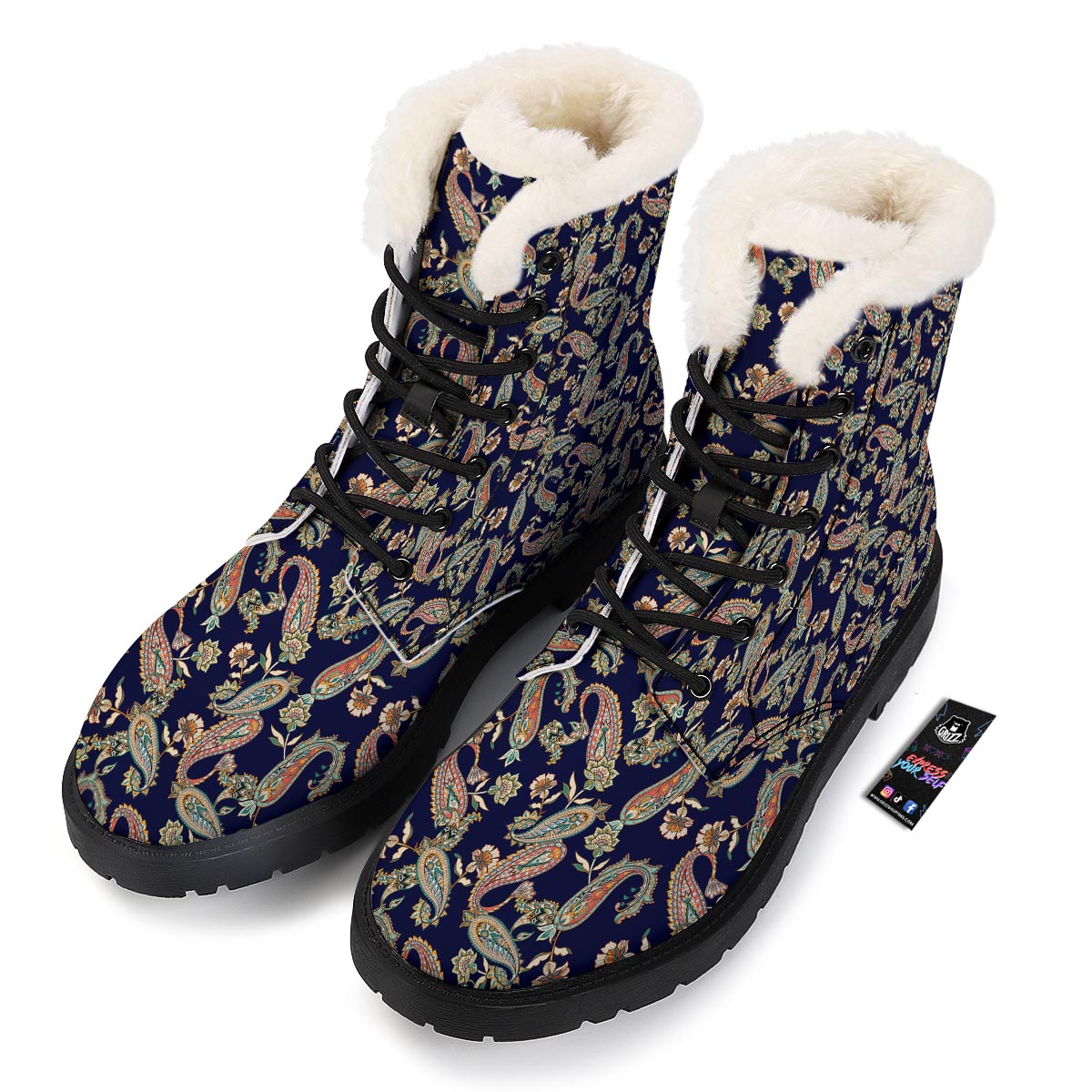 Paisley Retro Print Pattern Winter Boots-grizzshop