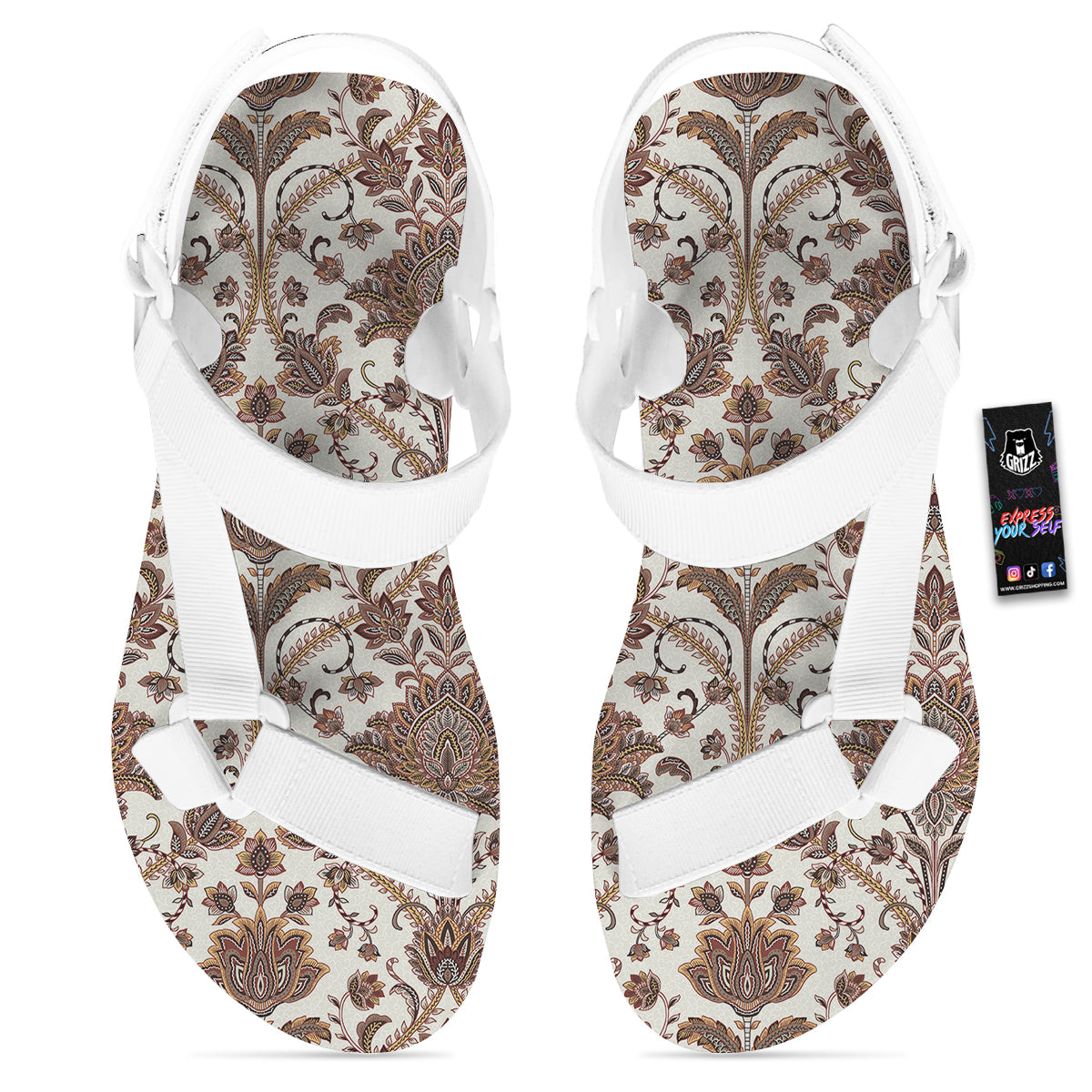 Paisley Vintage Pattern White Open Toe Sandals-grizzshop