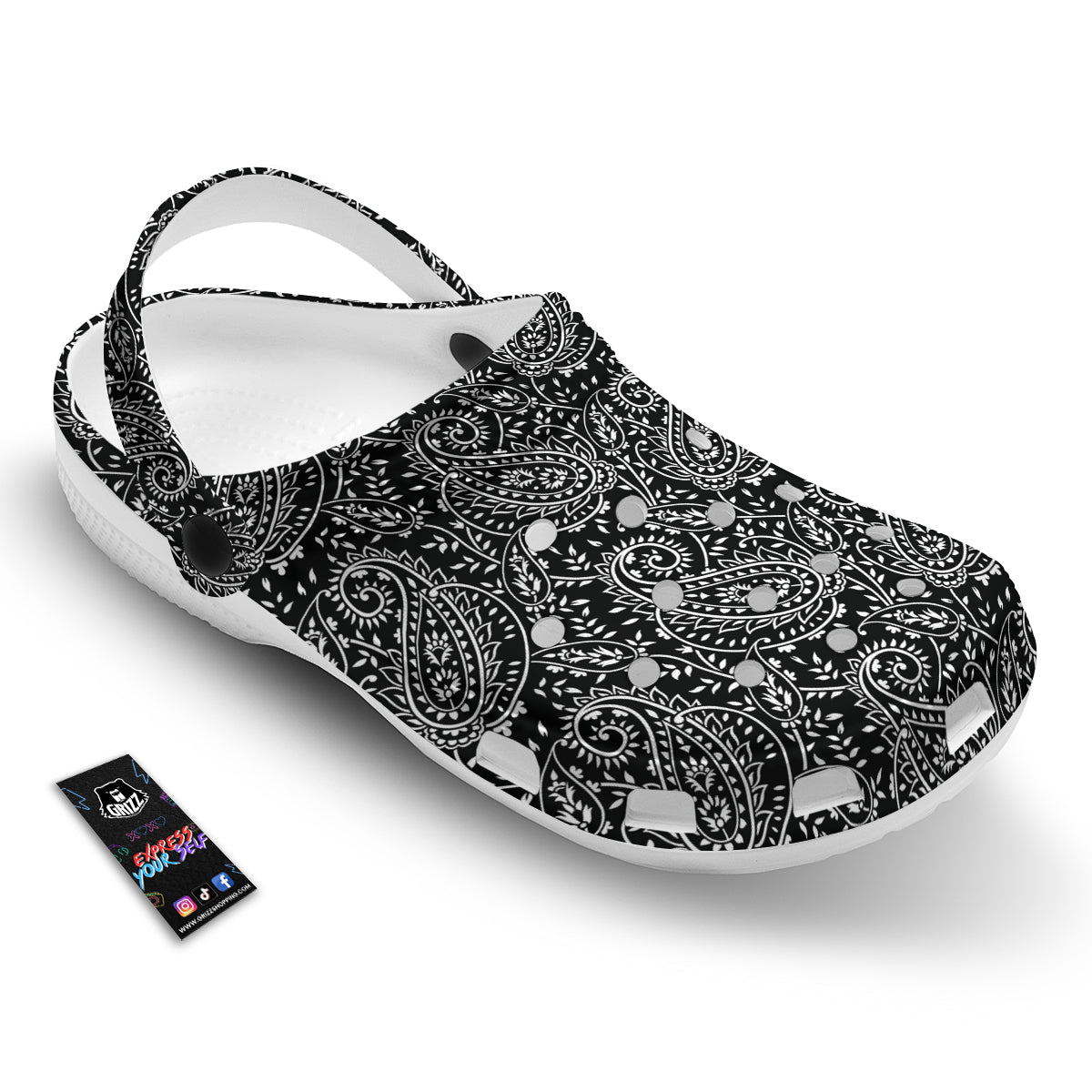 Paisley White And Black Print Pattern Clog-grizzshop