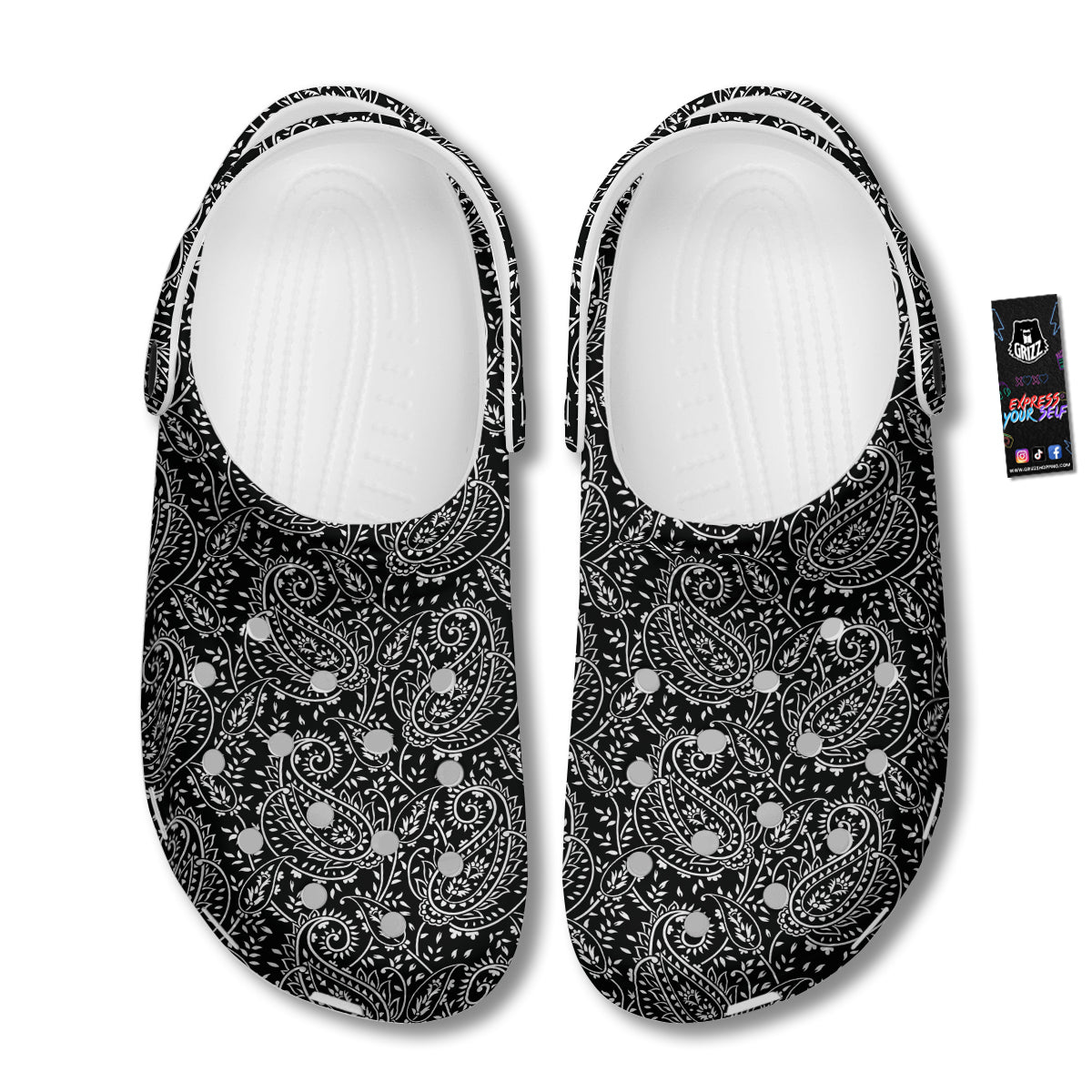 Paisley White And Black Print Pattern Clog-grizzshop