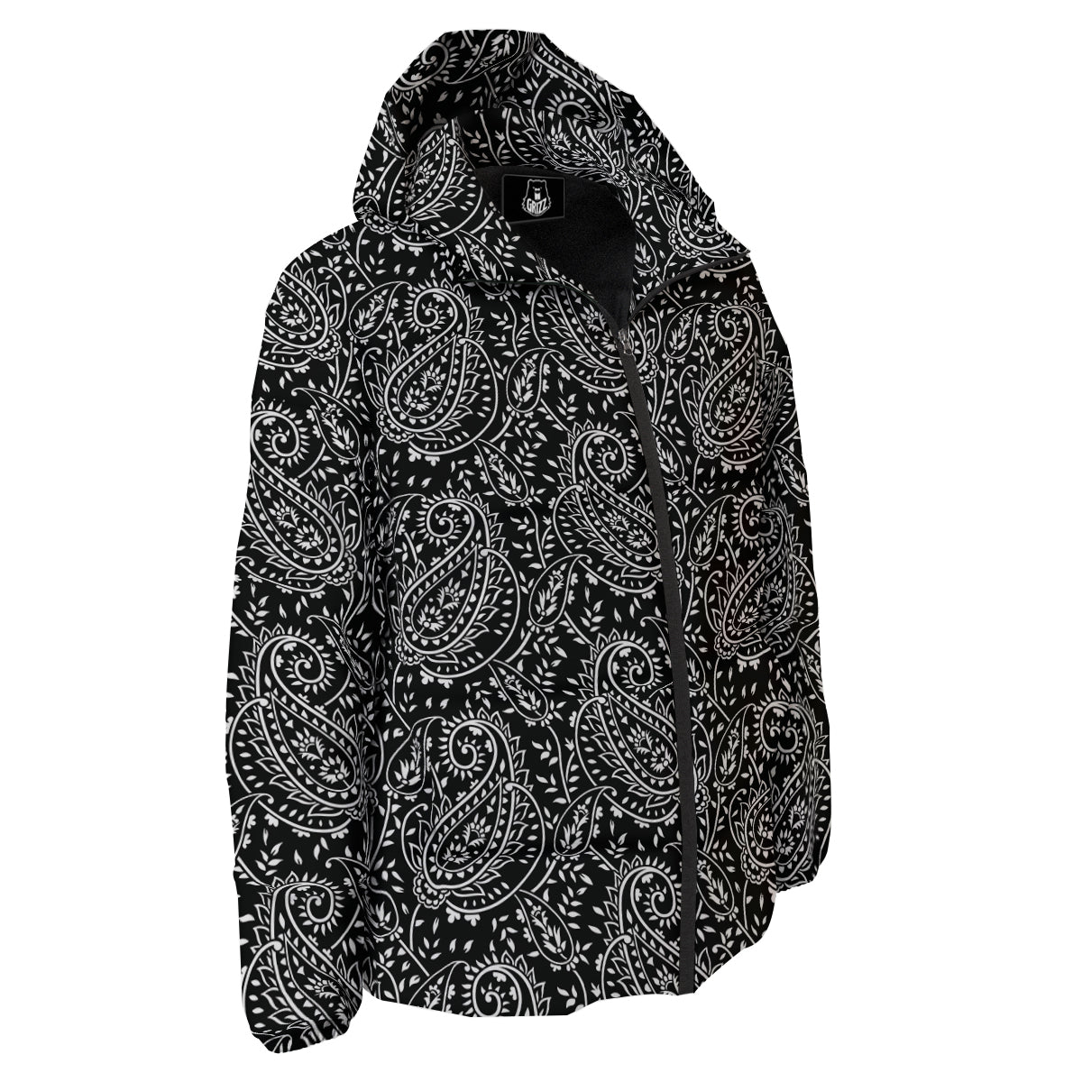 Paisley White And Black Print Pattern Down Jacket-grizzshop