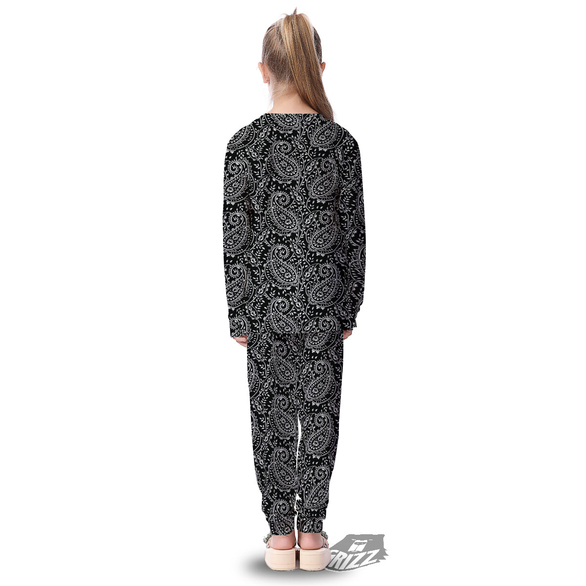 Paisley White And Black Print Pattern Kid's Pajamas-grizzshop