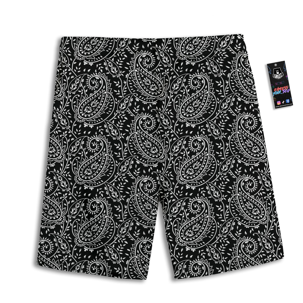 Paisley White And Black Print Pattern Men's Athletic Shorts