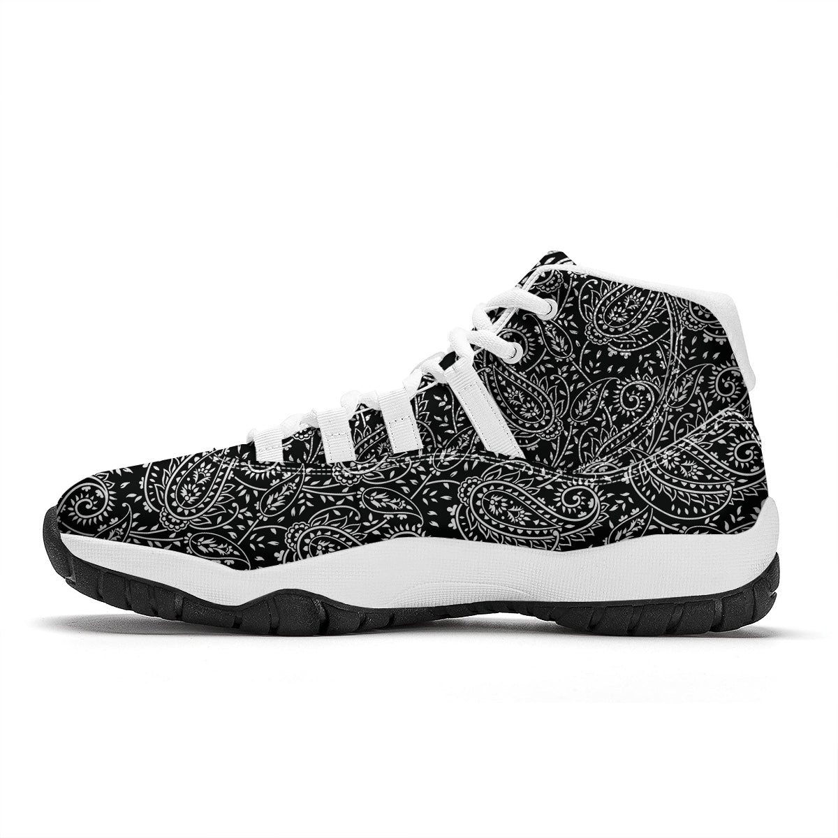 Paisley White And Black Print Pattern White Bball Shoes-grizzshop