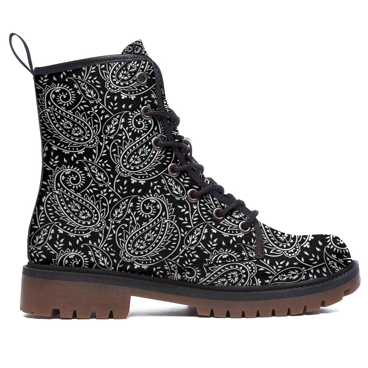Paisley White And Black Print Pattern Work Boots-grizzshop