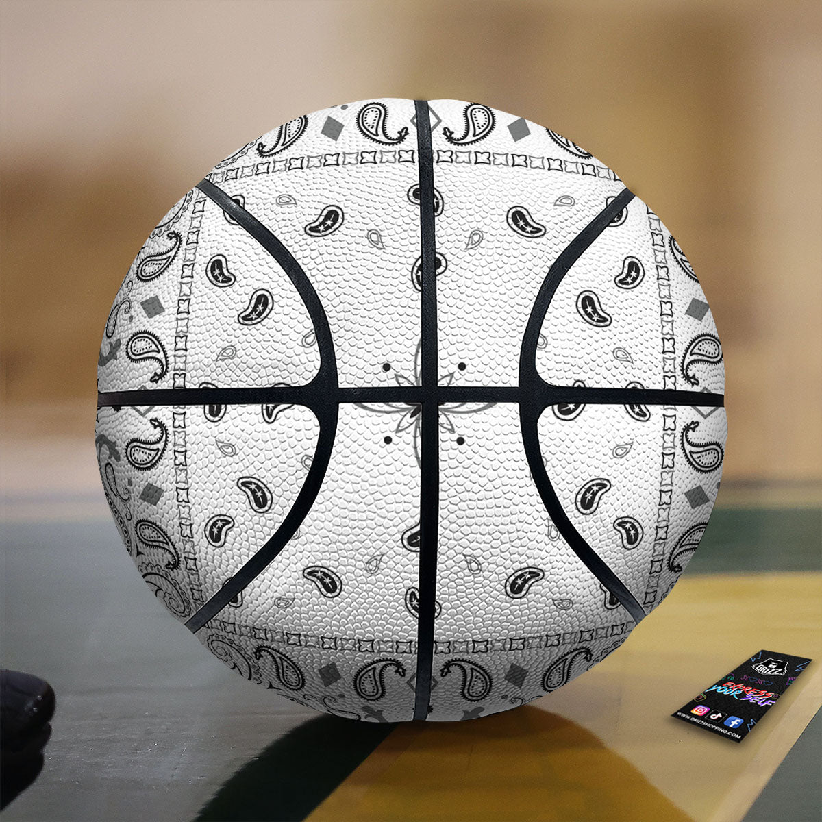 Paisley Bandana White And Black Print Basketball