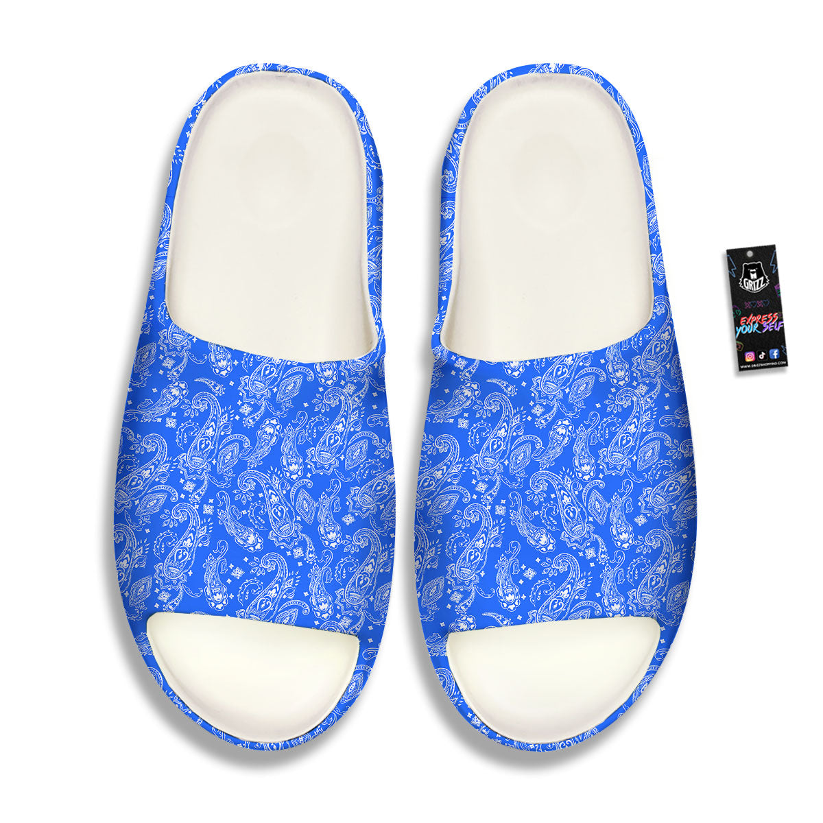Paisley Blue Bohemian Print Pattern Sandals-grizzshop