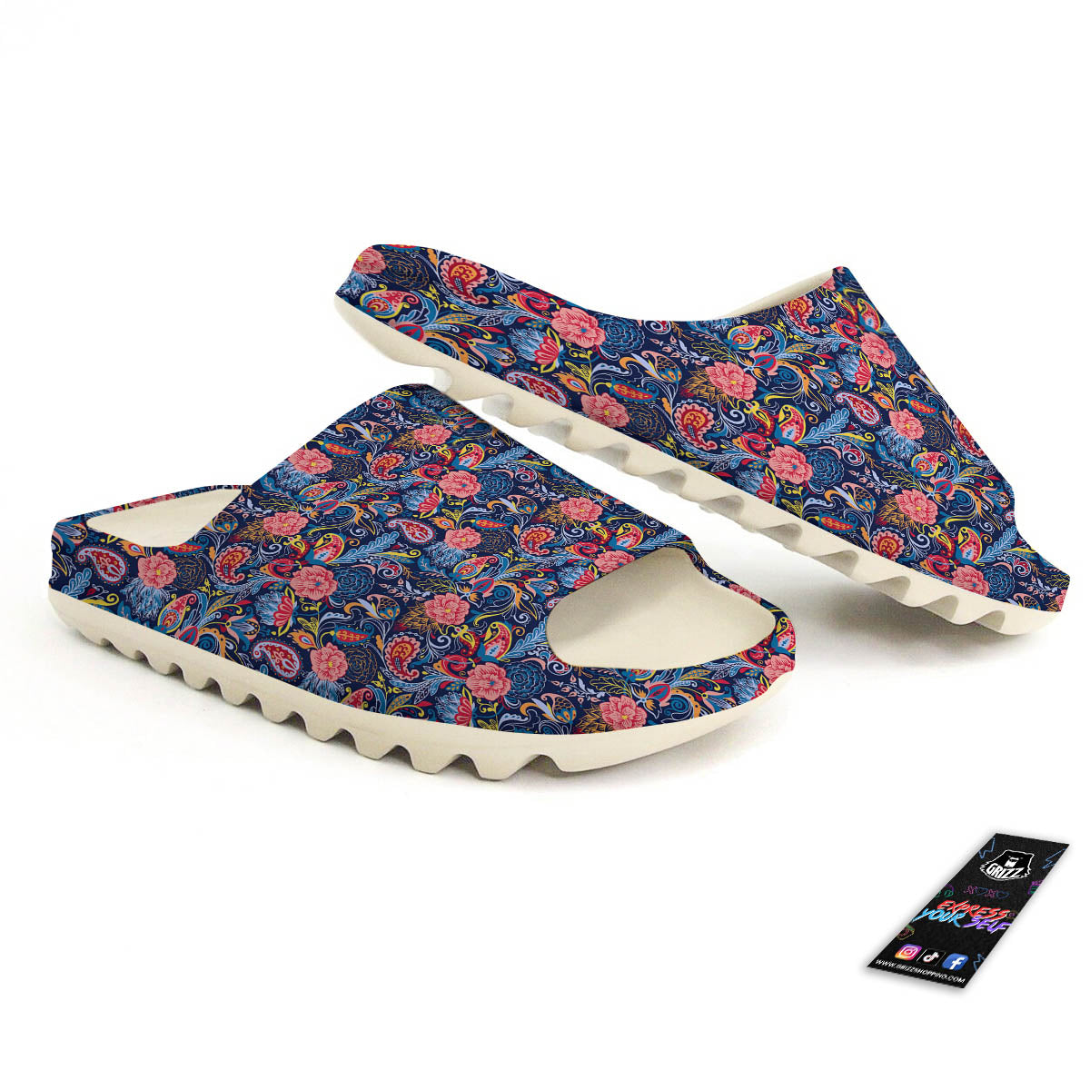 Paisley Blue Print Pattern Sandals-grizzshop
