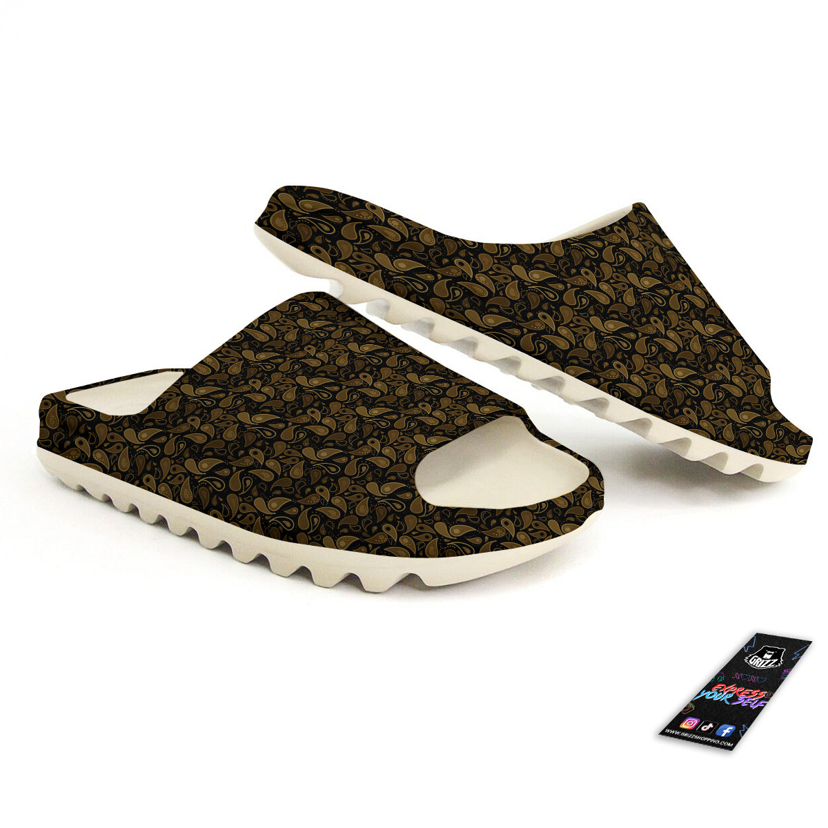 Paisley Dark Brown Print Pattern Sandals-grizzshop