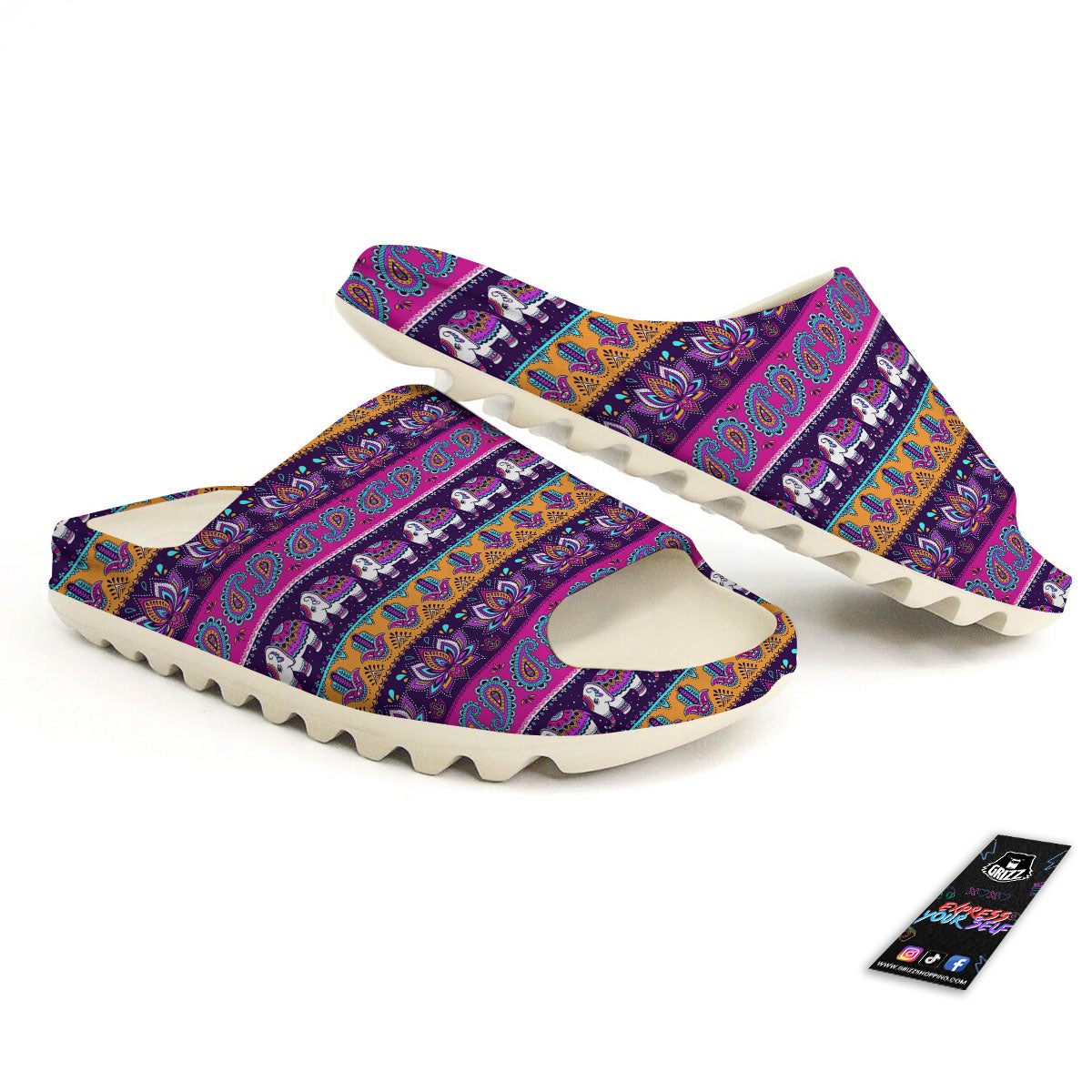Paisley Elephant Hamsa Print Pattern Sandals-grizzshop