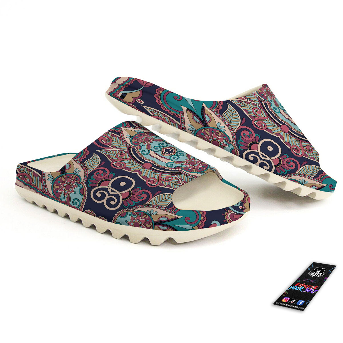 Paisley Mandala Ornamental Print Sandals-grizzshop