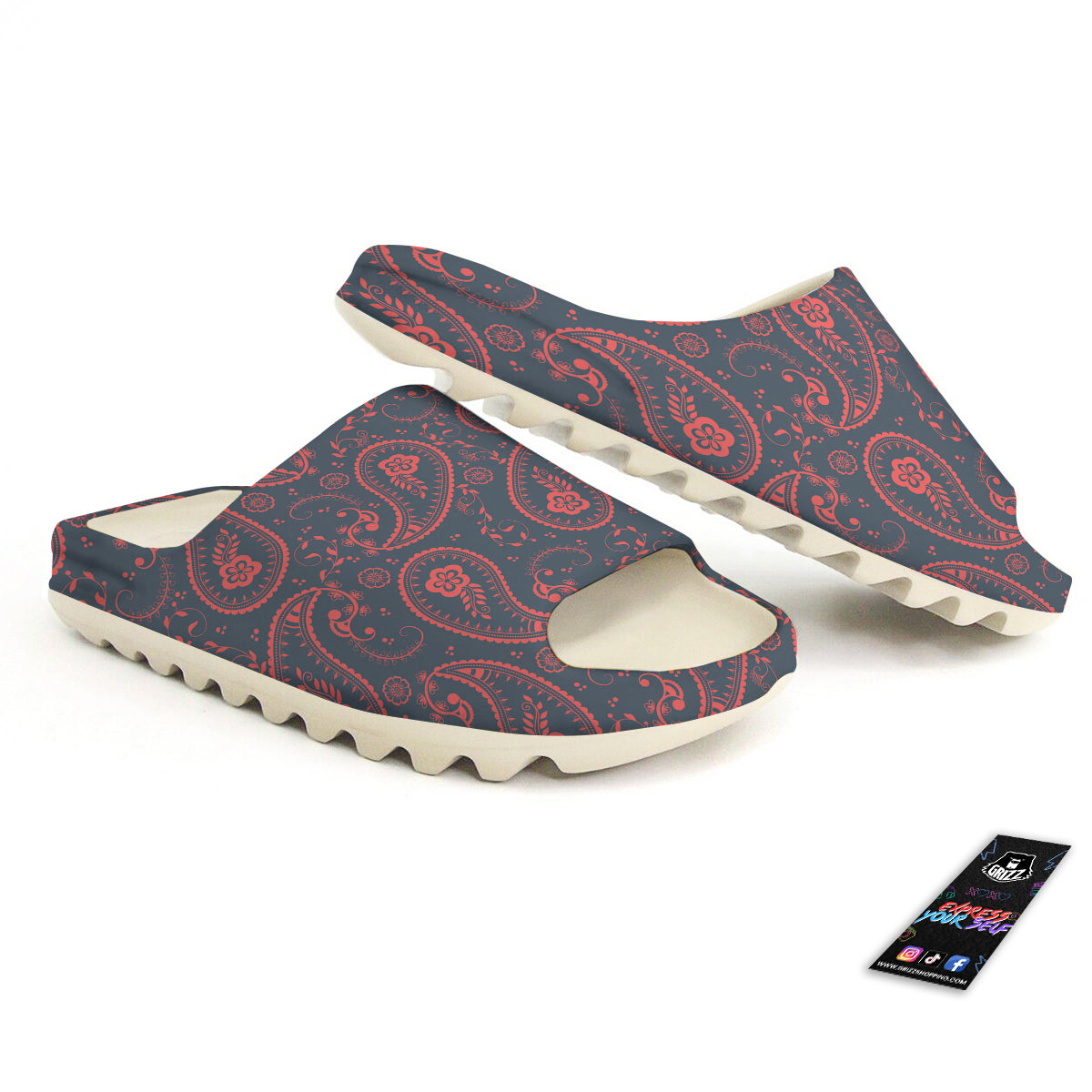 Paisley Red And Grey Print Pattern Sandals-grizzshop