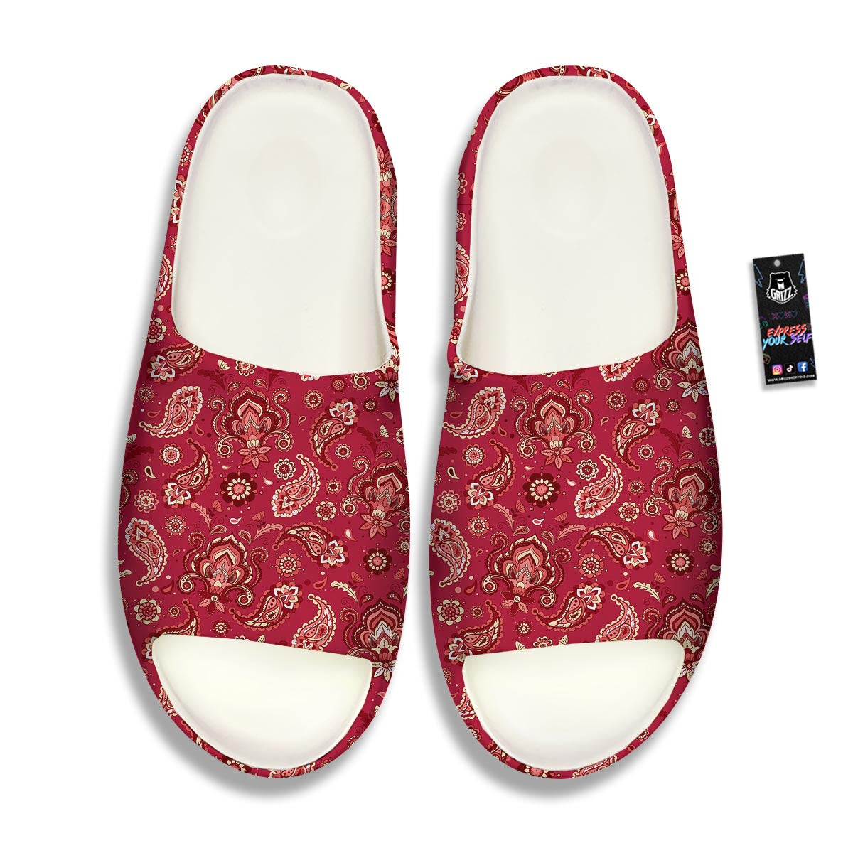 Paisley Red Print Pattern Sandals-grizzshop