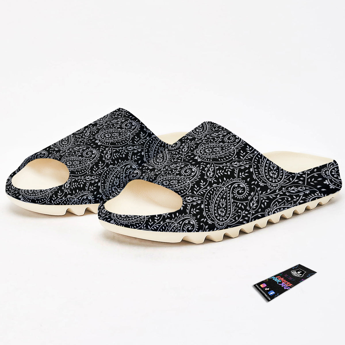Paisley White And Black Print Pattern Sandals-grizzshop