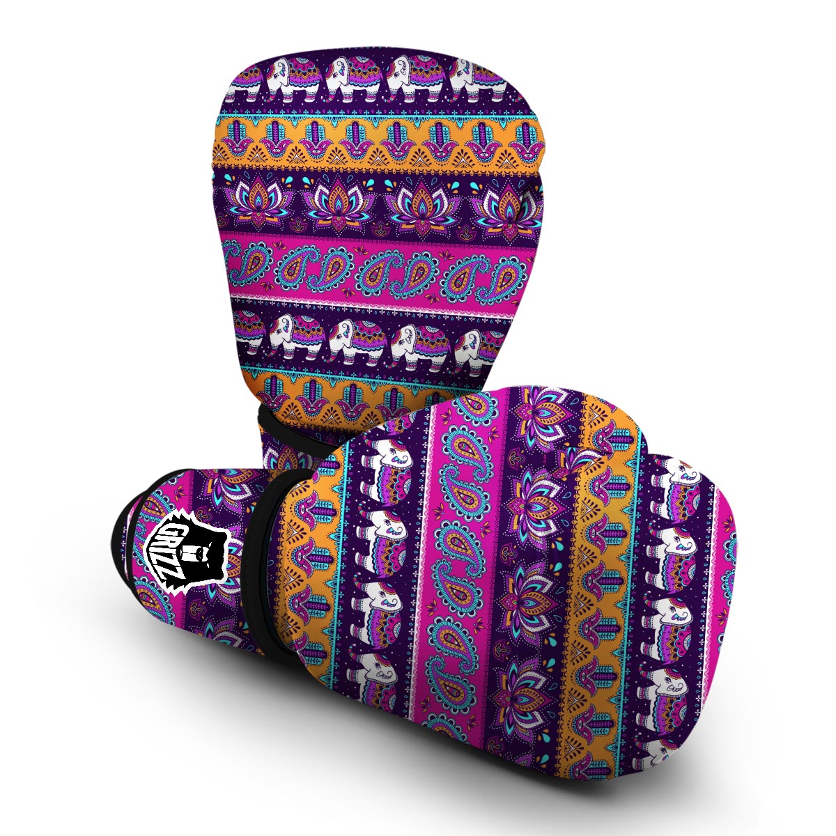 Paisleys Elephant Pattern Print Boxing Gloves-grizzshop