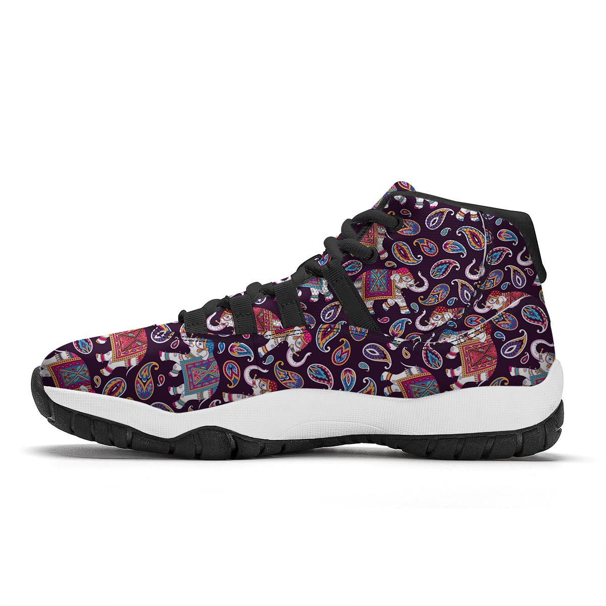 Paisleys Elephant Print Black Bball Shoes-grizzshop