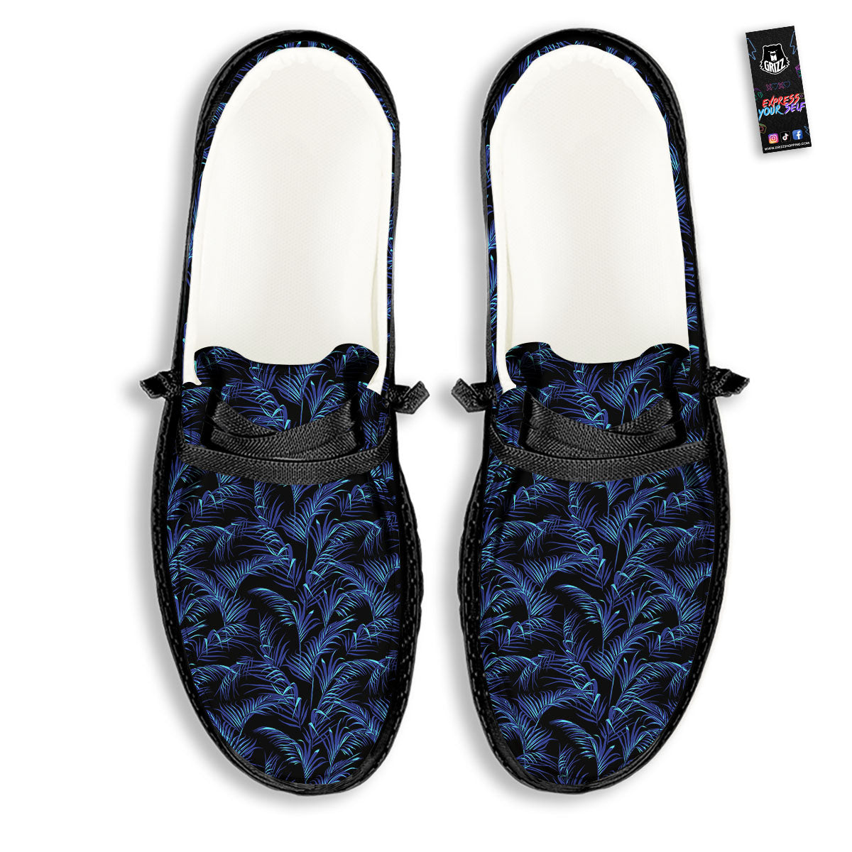 Palm Leaf Dark Tropical Print Pattern Black Loafers-grizzshop