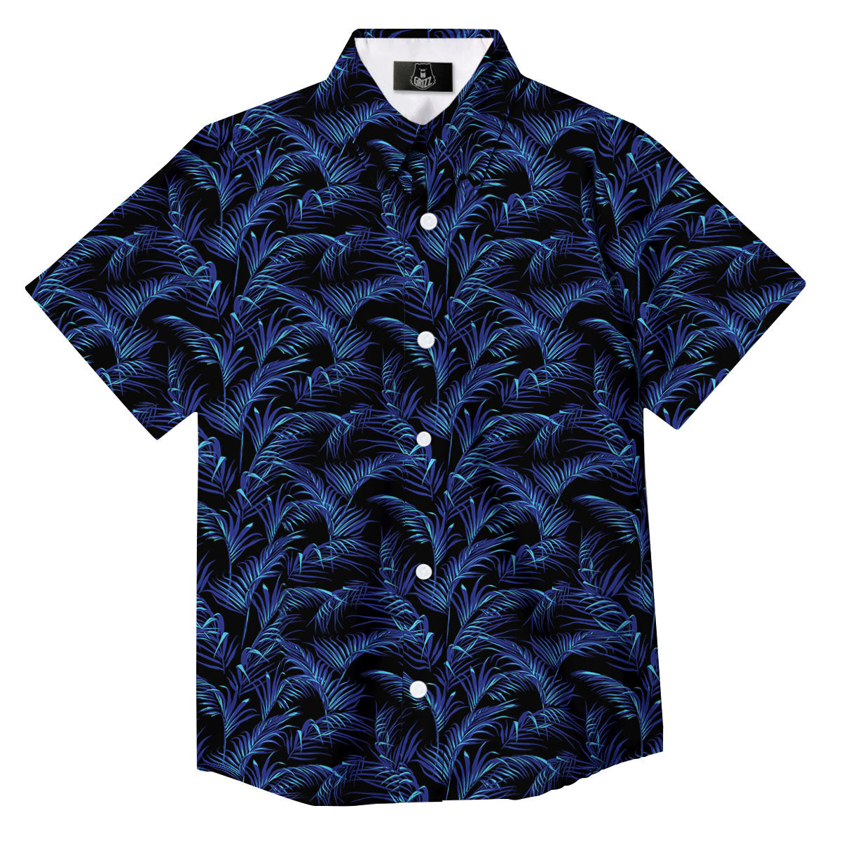 Palm Leaf Dark Tropical Print Pattern Button Up Shirt-grizzshop