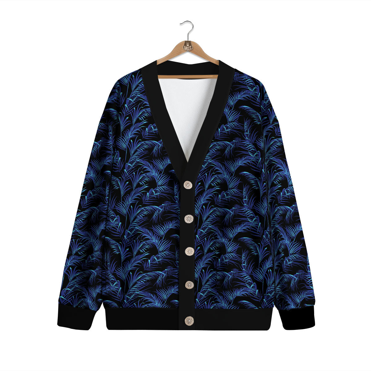 Palm Leaf Dark Tropical Print Pattern Cardigan-grizzshop