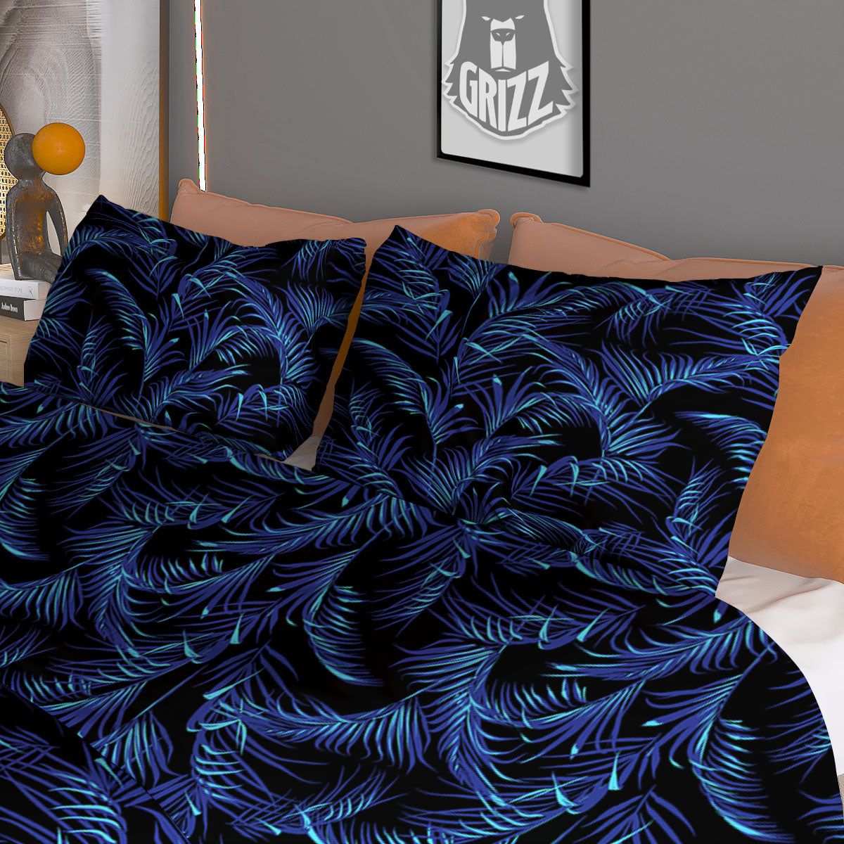 Palm Leaf Dark Tropical Print Pattern Duvet Cover Bedding Set
