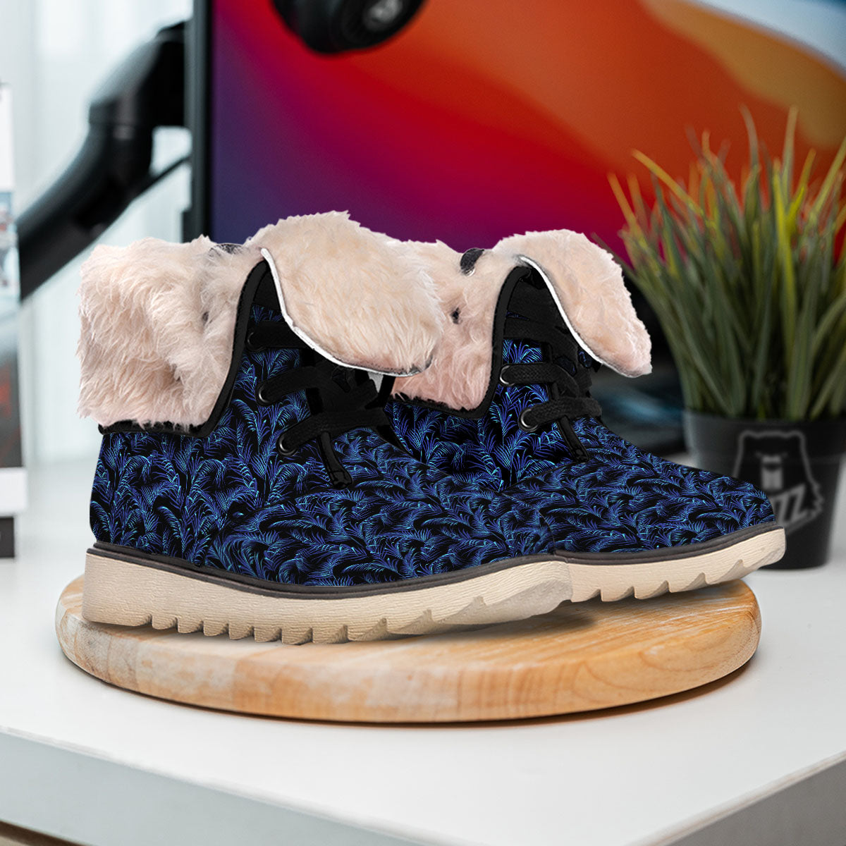 Palm Leaf Dark Tropical Print Pattern Snow Boots-grizzshop