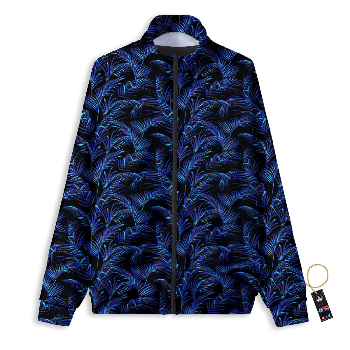 Palm Leaf Dark Tropical Print Pattern Track Jacket-grizzshop