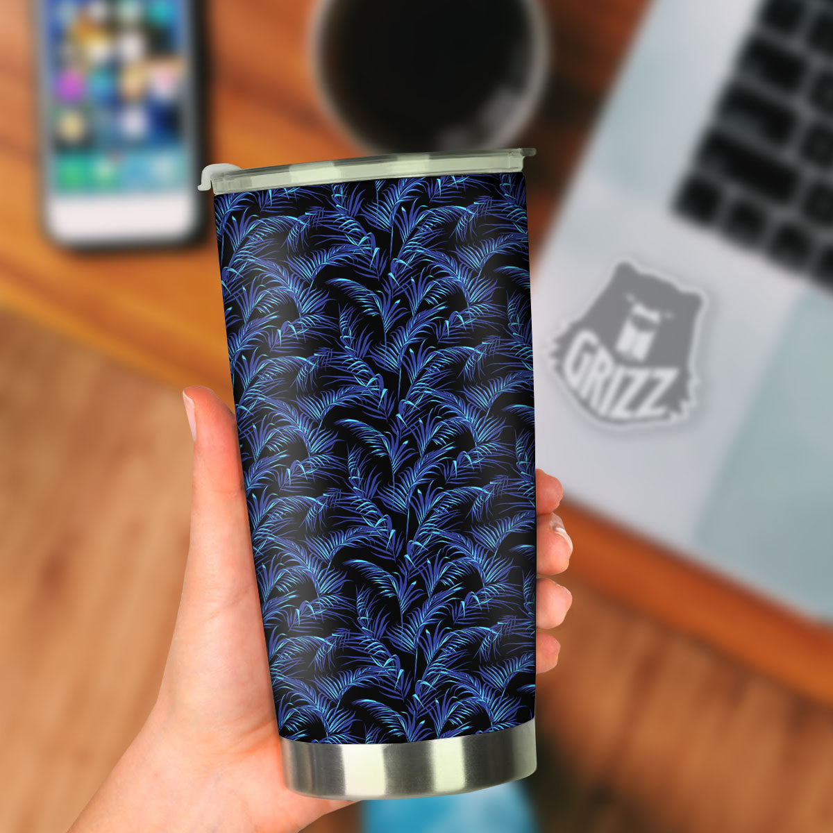 Palm Leaf Dark Tropical Print Pattern Tumbler-grizzshop