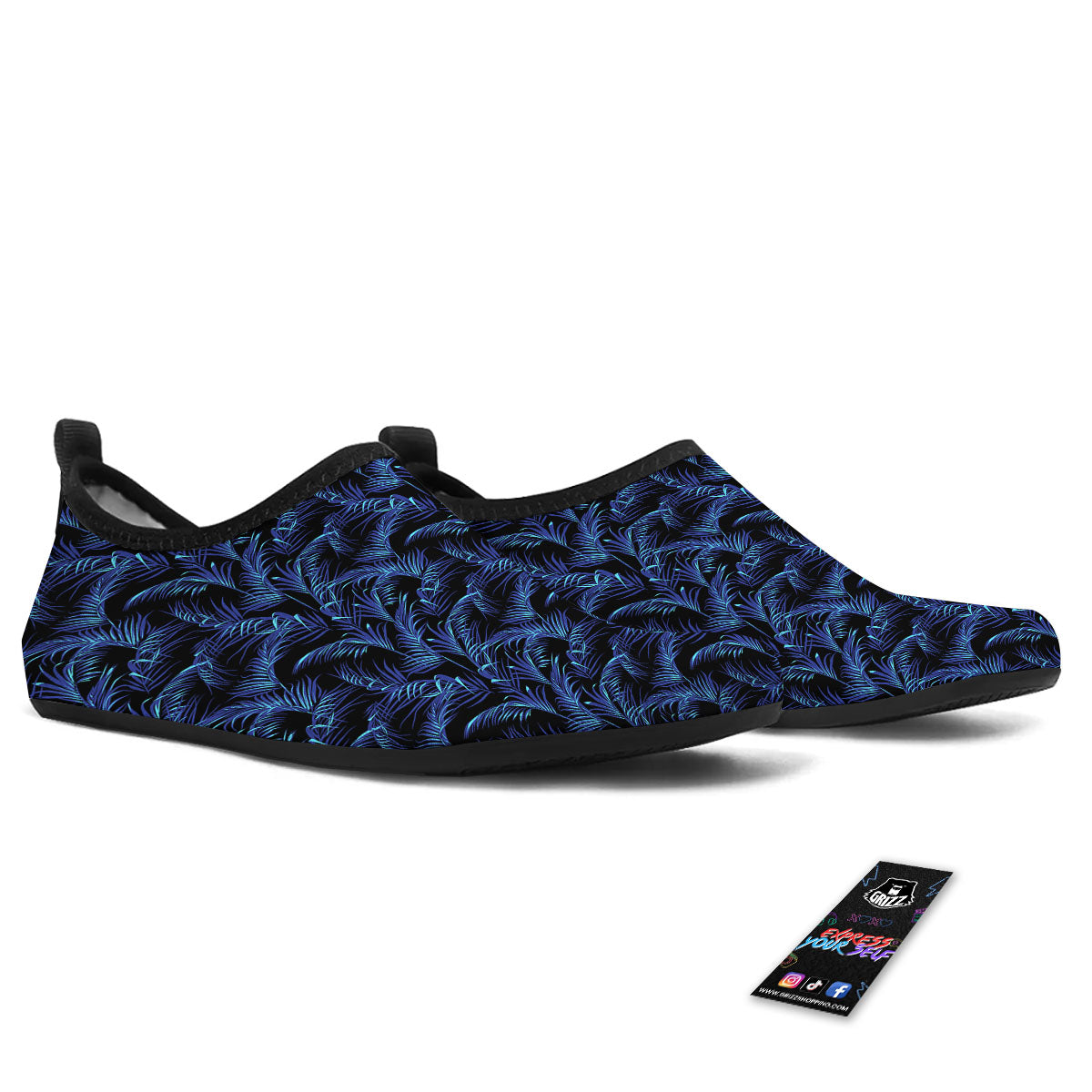 Palm Leaf Dark Tropical Print Pattern Water Shoes-grizzshop