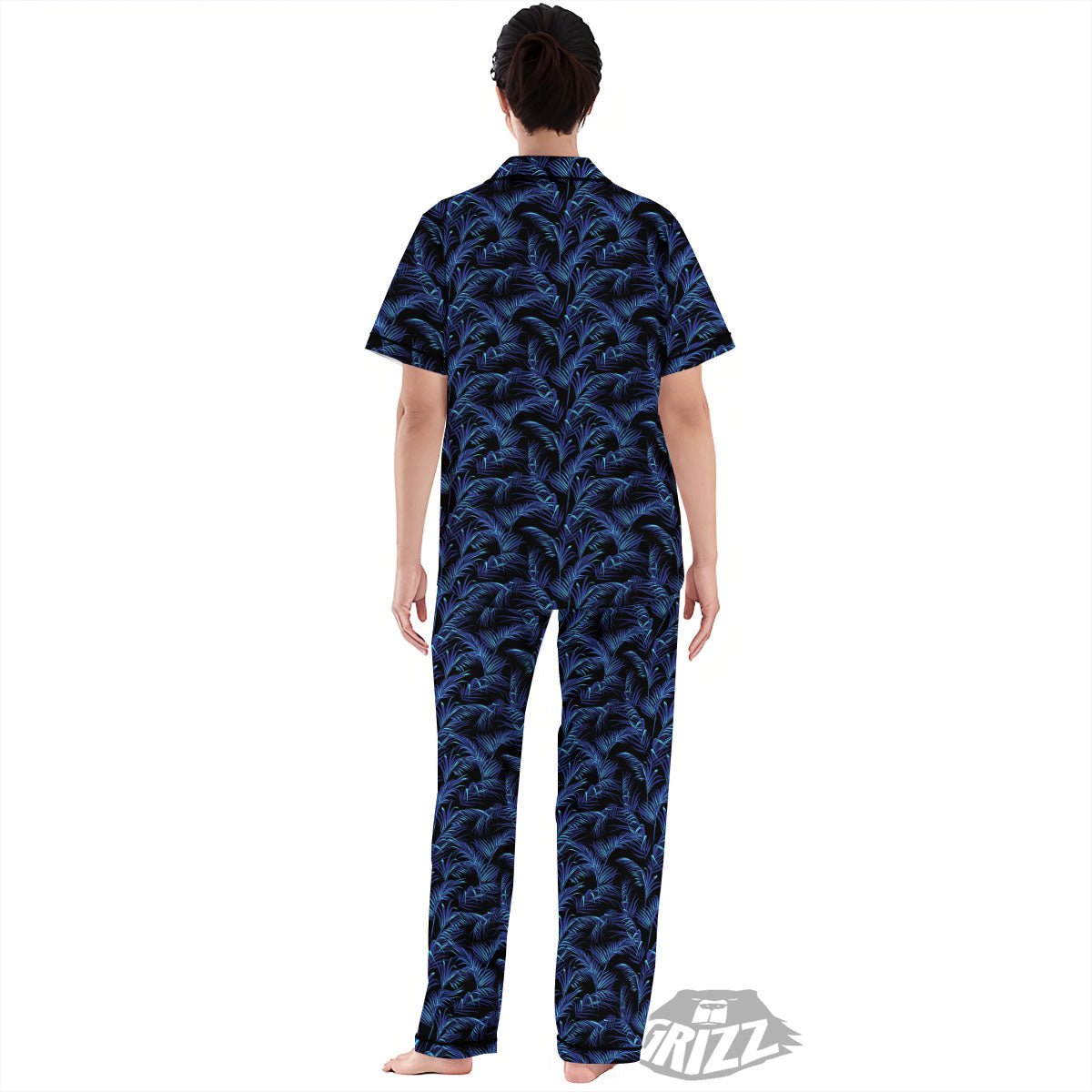 Palm Leaf Dark Tropical Print Pattern Women's Pajamas Set-grizzshop