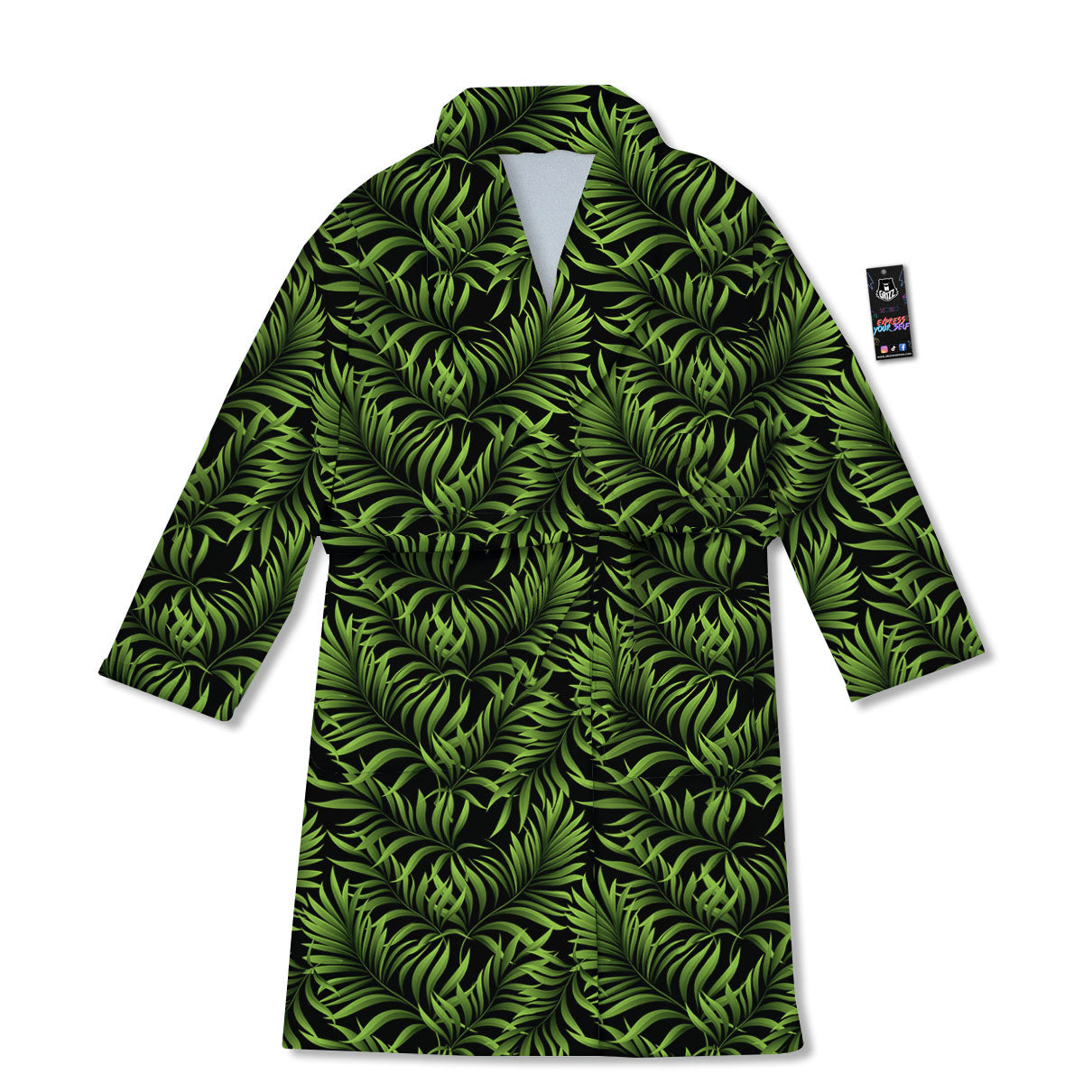 Palm Leaf Green Tropical Print Pattern Bathrobe-grizzshop
