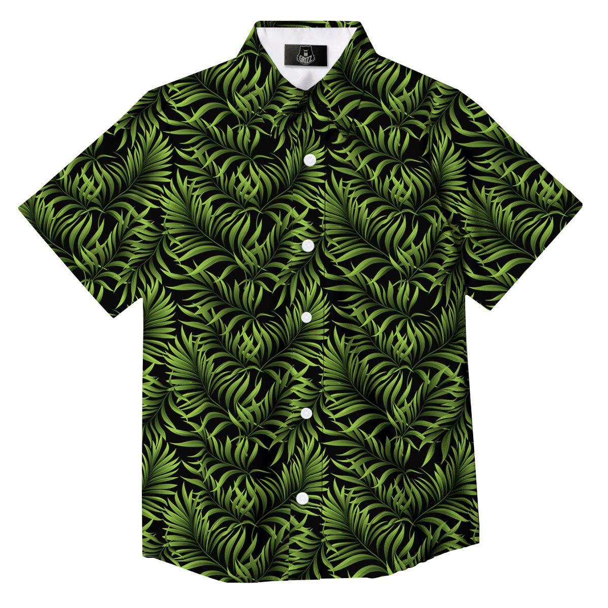 Palm Leaf Green Tropical Print Pattern Button Up Shirt-grizzshop