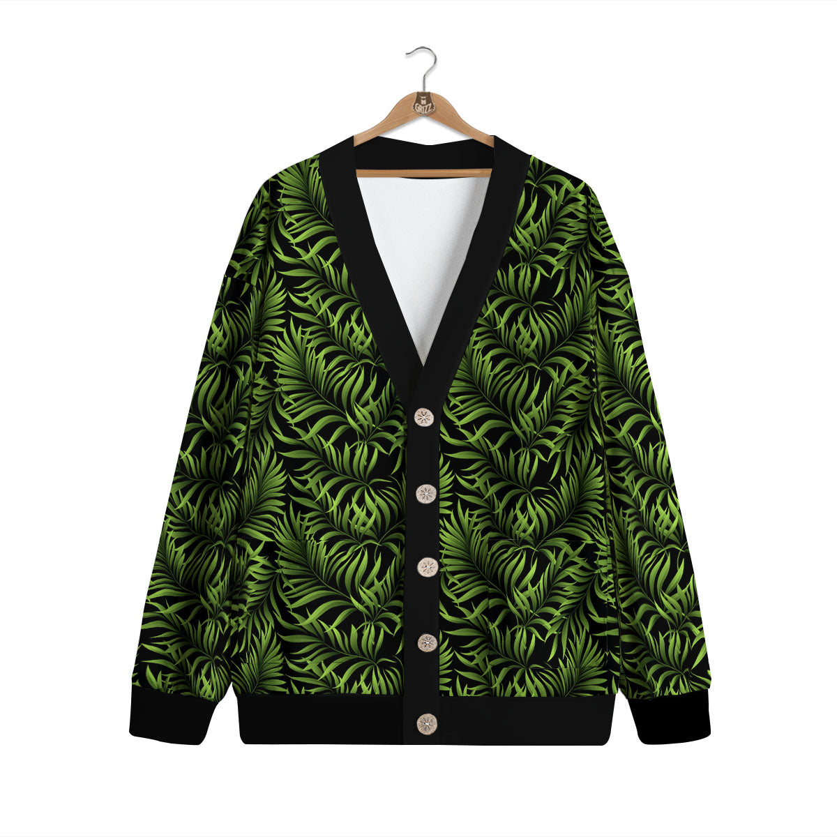 Palm Leaf Green Tropical Print Pattern Cardigan-grizzshop