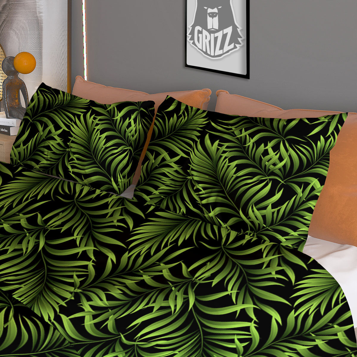 Palm Leaf Green Tropical Print Pattern Duvet Cover Bedding Set
