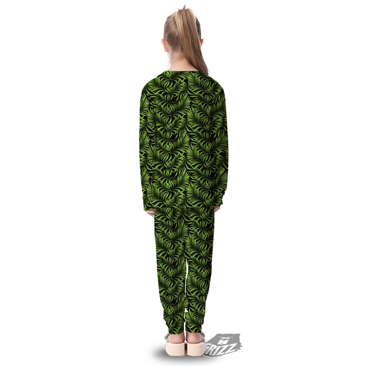 Palm Leaf Green Tropical Print Pattern Kid's Pajamas-grizzshop