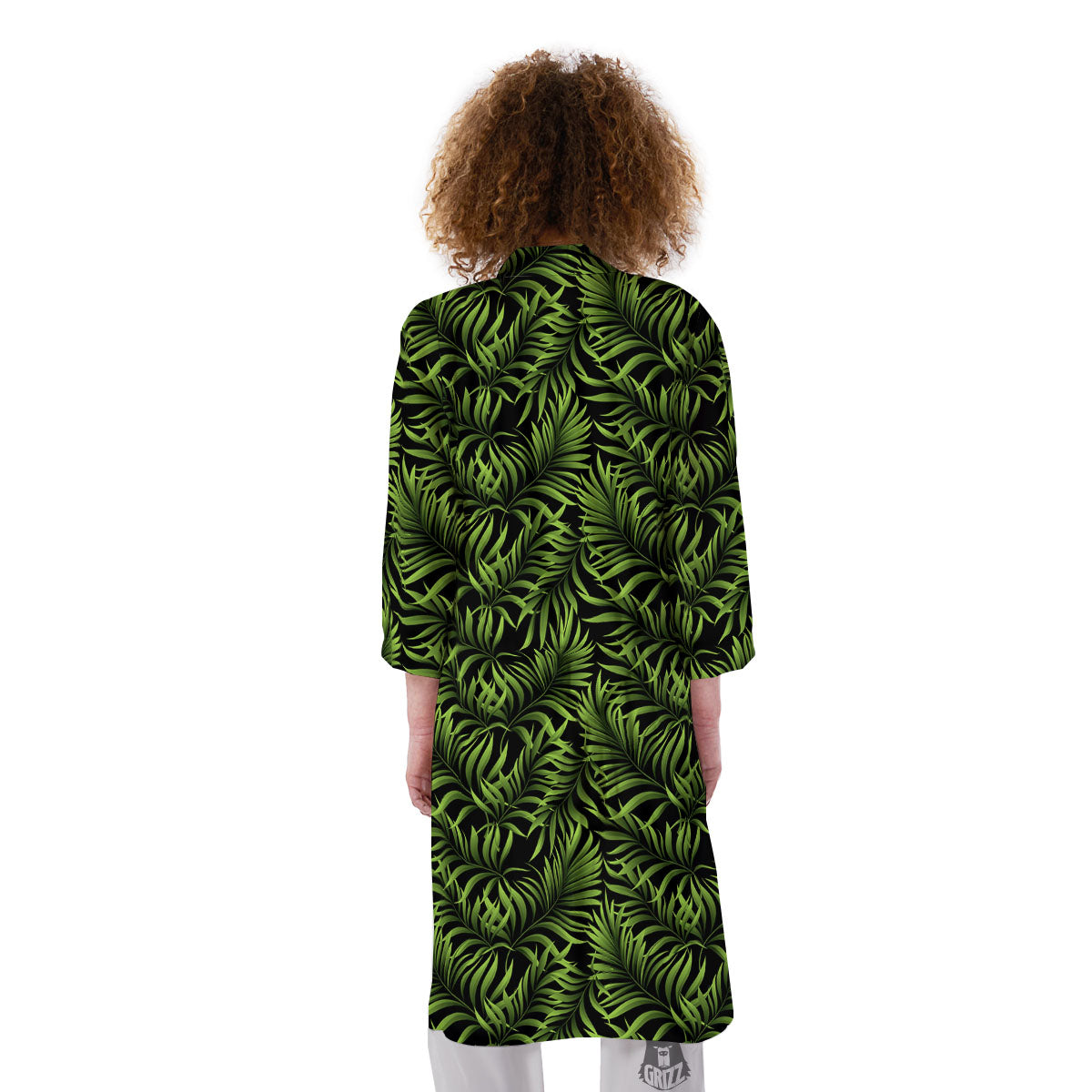Palm Leaf Green Tropical Print Pattern Kimono-grizzshop