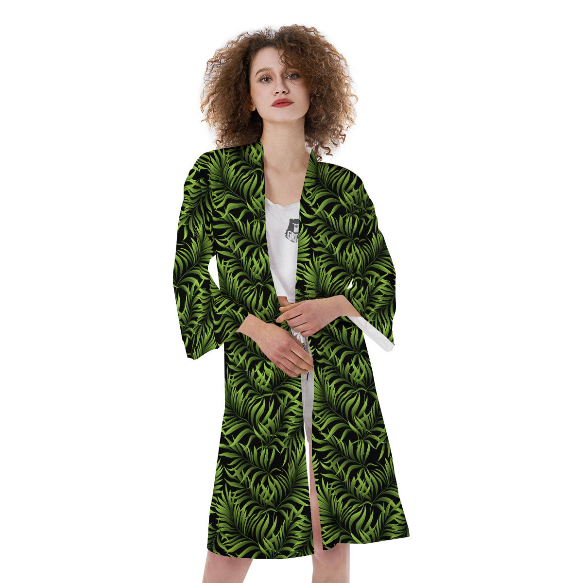 Palm Leaf Green Tropical Print Pattern Kimono-grizzshop