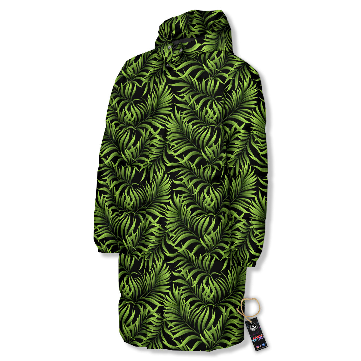 Palm Leaf Green Tropical Print Pattern Long Down Jacket-grizzshop