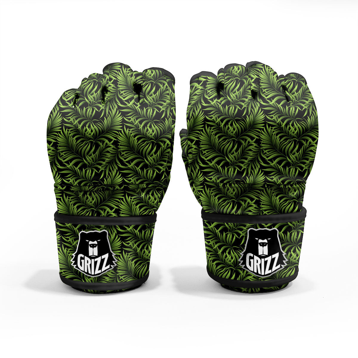 Palm Leaf Green Tropical Print Pattern MMA Gloves-grizzshop