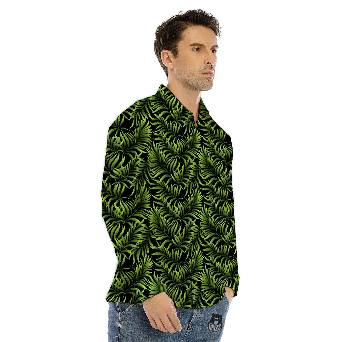 Palm Leaf Green Tropical Print Pattern Men's Dress Shirts-grizzshop