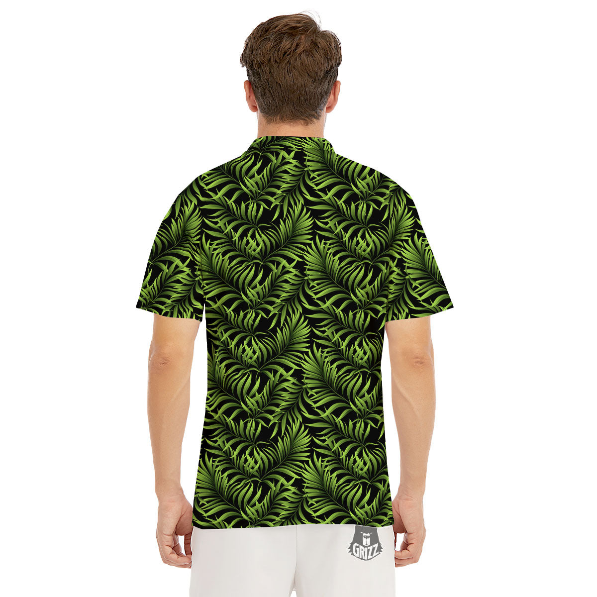 Palm Leaf Green Tropical Print Pattern Men's Golf Shirts-grizzshop