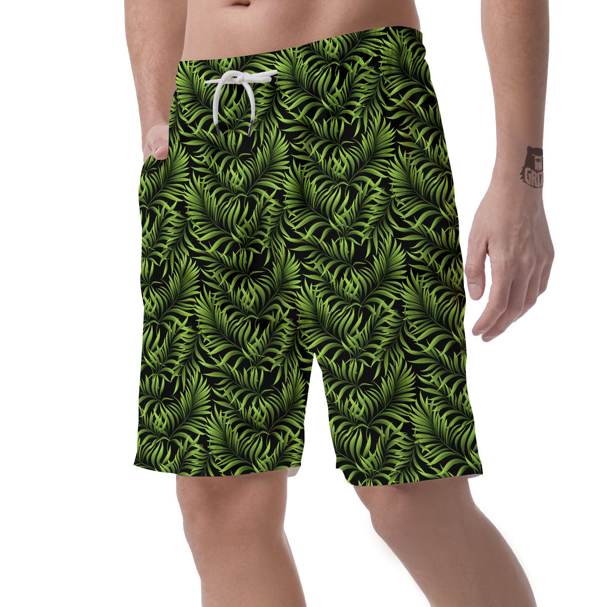 Palm Leaf Green Tropical Print Pattern Men's Shorts-grizzshop