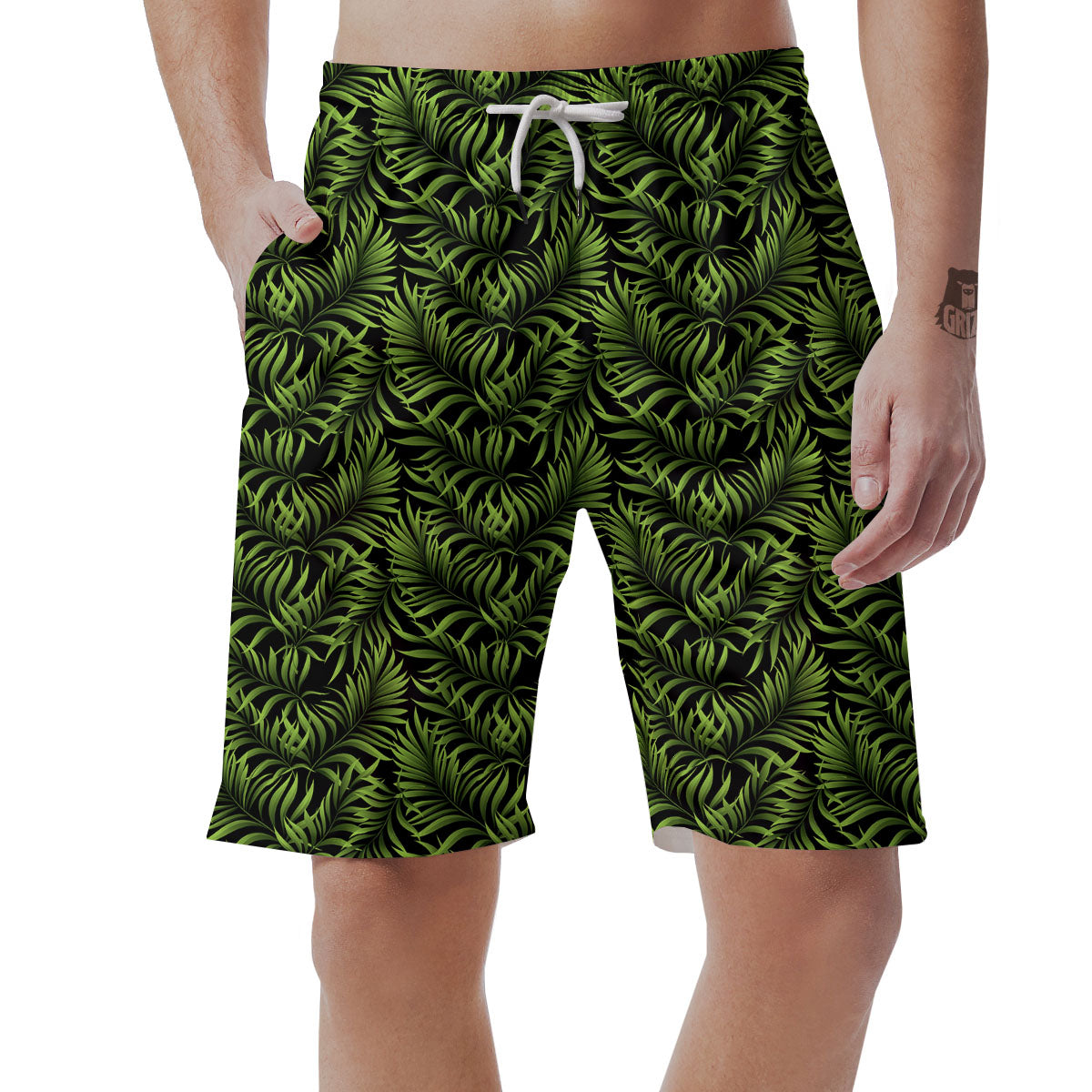 Palm Leaf Green Tropical Print Pattern Men's Shorts-grizzshop
