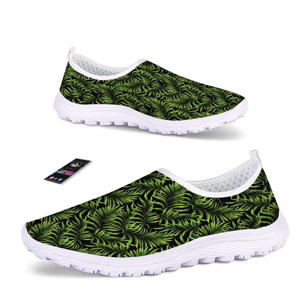 Palm Leaf Green Tropical Print Pattern Nurse Shoes-grizzshop