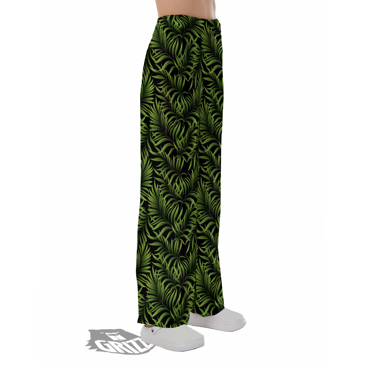 Palm Leaf Green Tropical Print Pattern Pajama Pants-grizzshop