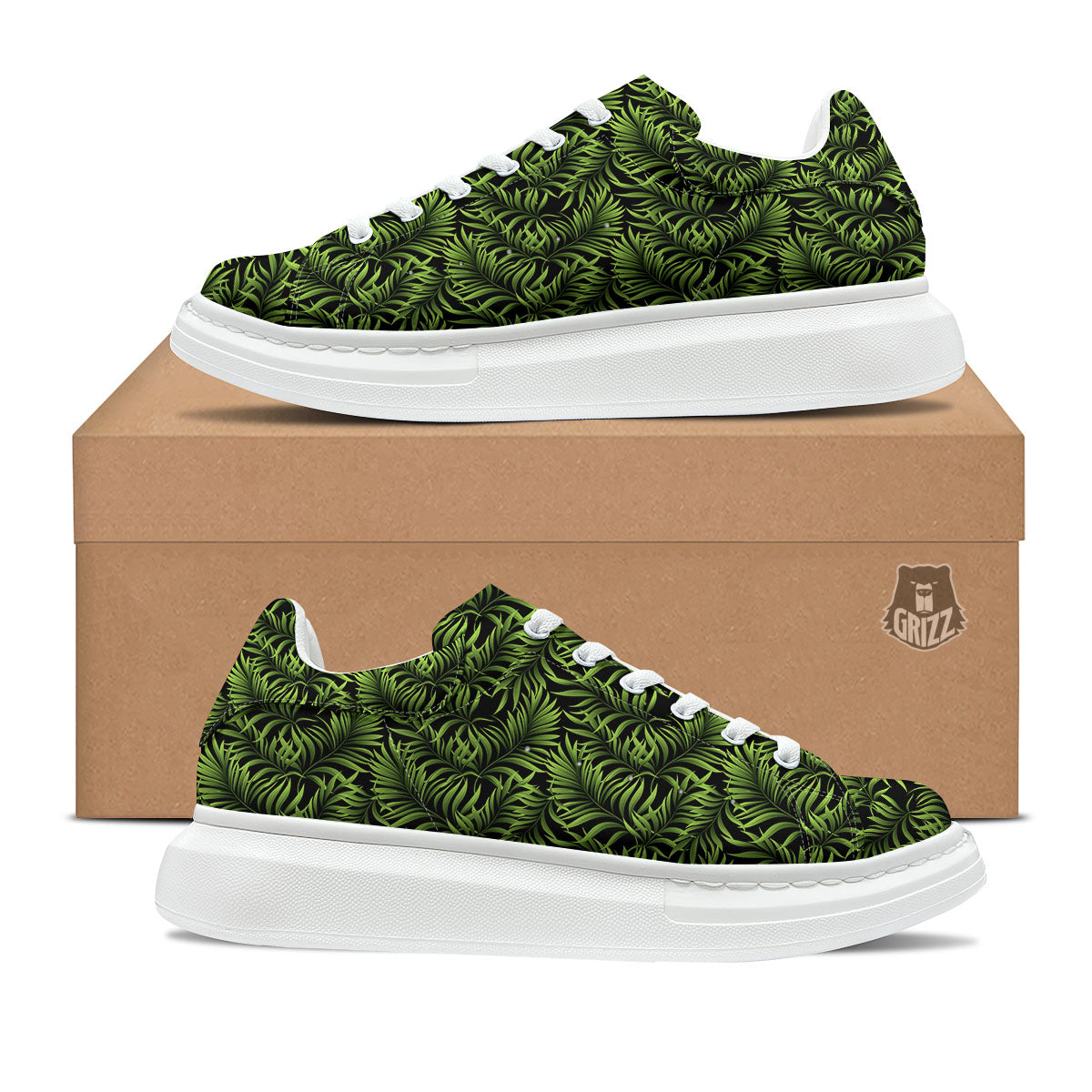 Palm Leaf Green Tropical Print Pattern Platform Shoes-grizzshop